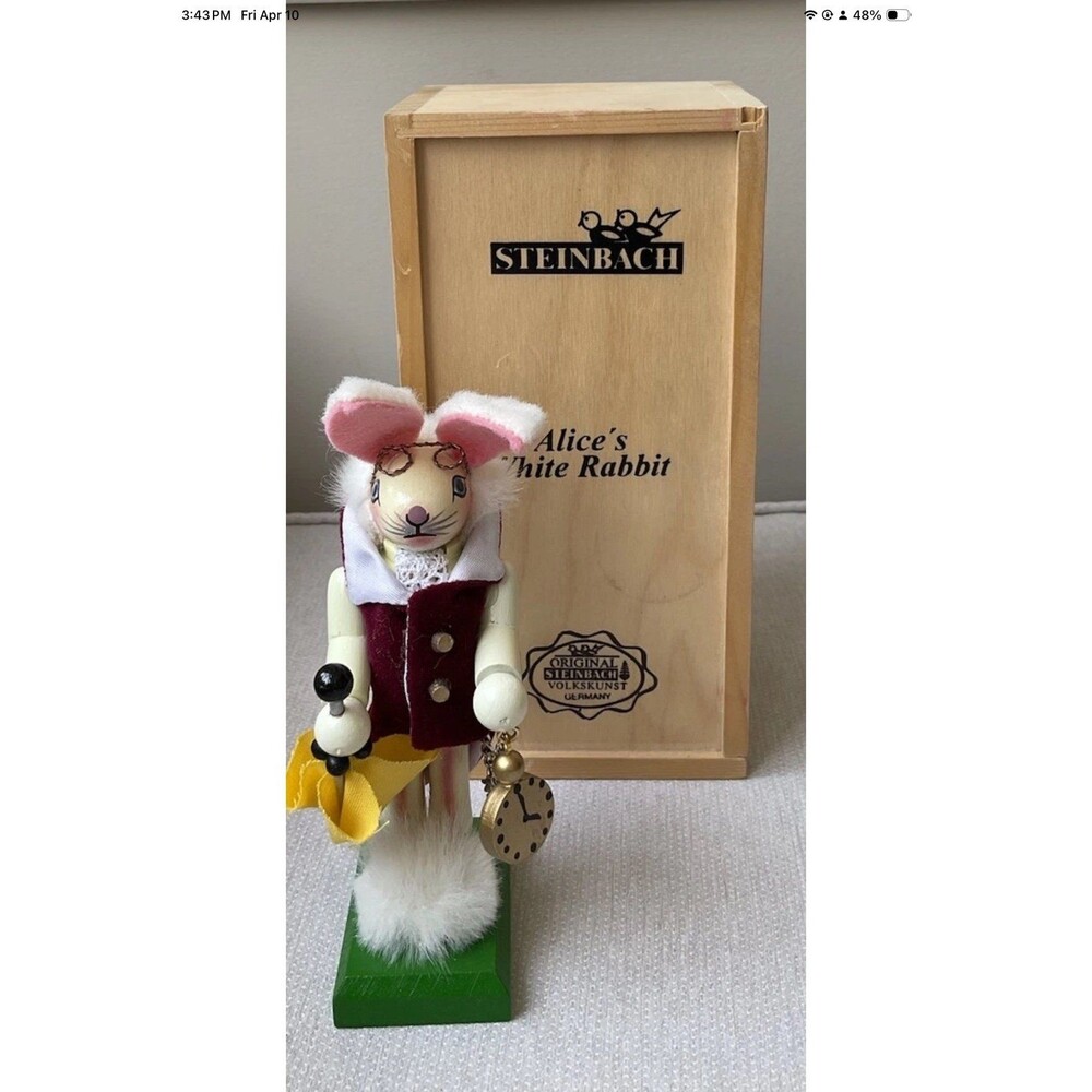 STEINBACH Alice in Wonderland White Rabbit 6" Mini Nutcracker With Wooden Box